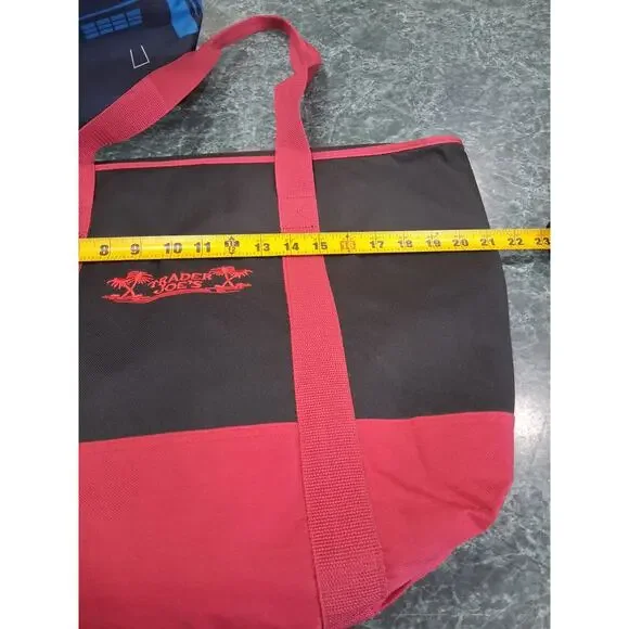 2- Trader Joe’s Insulated Tote Bags - 8 Gallon Blue - Lg Black Red Embroidered - Picture 11 of 13